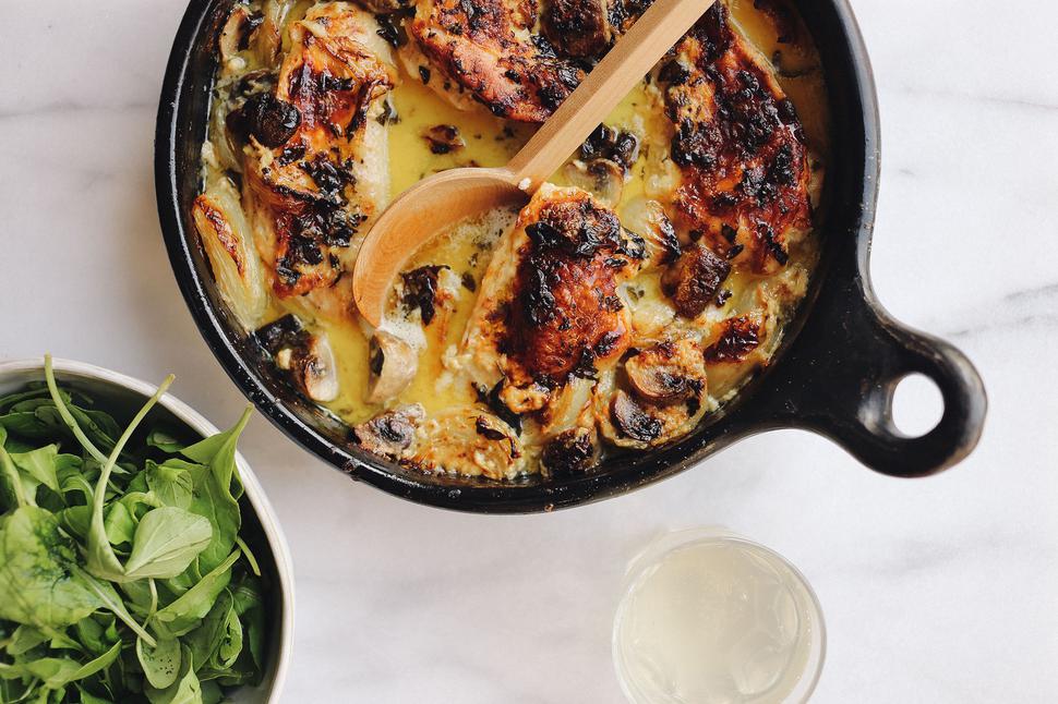 One Pan Roast Chicken With Oregano Shallots Creme Fraiche Viva