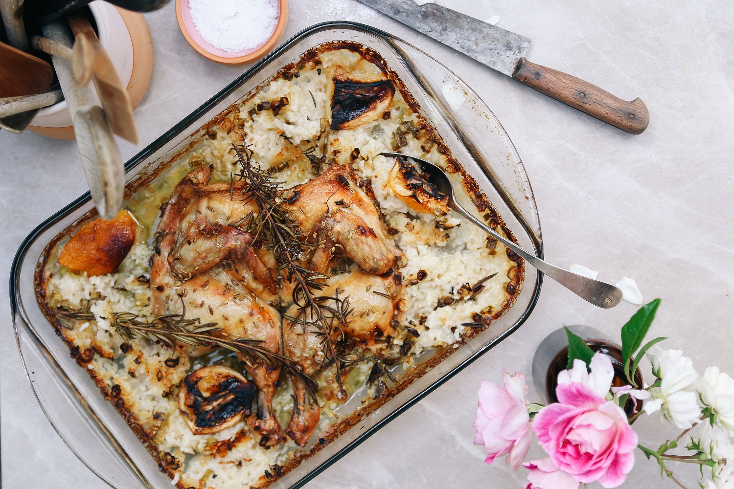 Oven Baked Chicken Risotto With Spring Onions Fennel Rosemary Viva