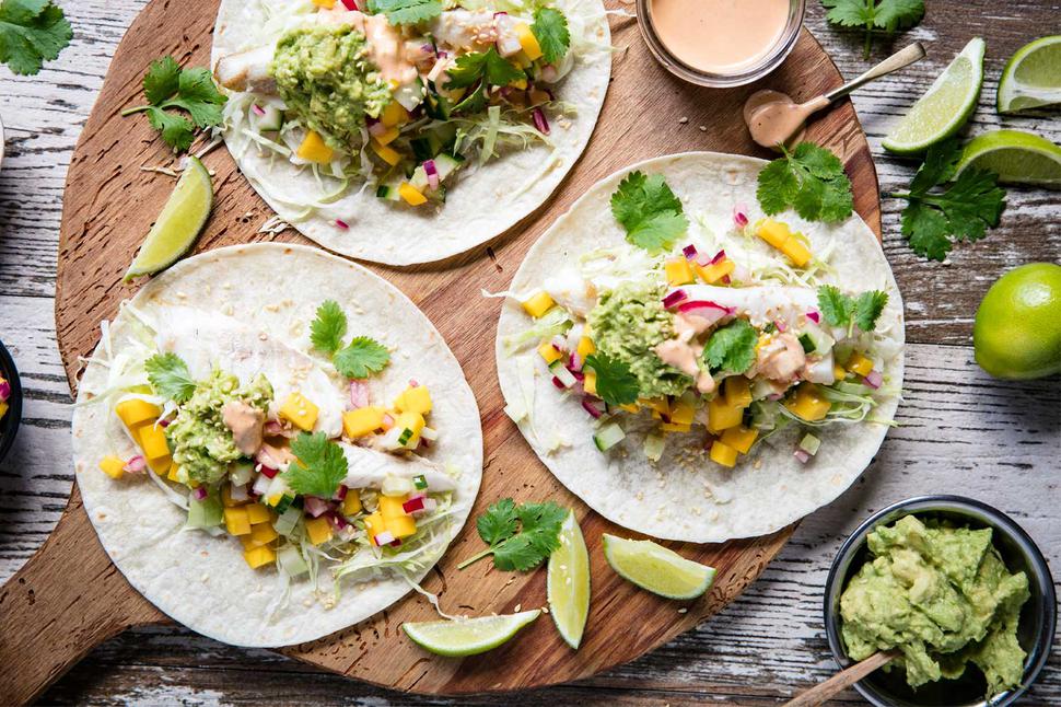 Soft Fish Tacos With Mango Salsa Spicy Sauce Viva